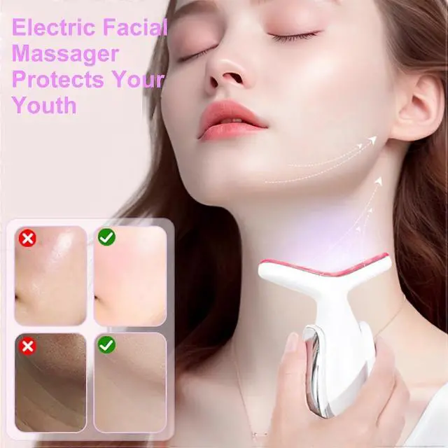 Alt view image 2 of 5 - Ecocleanpath 7-in-1 Portable Neck & Face Massager with Heating & Vibration - EMS Microcurrent, 7 LED Modes, White