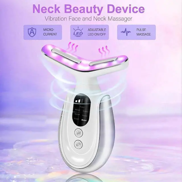 Alt view image 4 of 5 - Ecocleanpath 7-in-1 Portable Neck & Face Massager with Heating & Vibration - EMS Microcurrent, 7 LED Modes, White