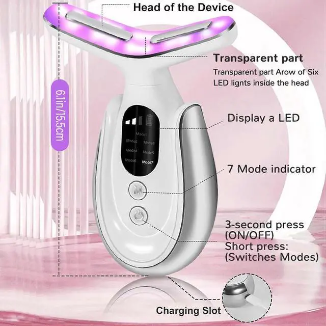 Alt view image 5 of 5 - Ecocleanpath 7-in-1 Portable Neck & Face Massager with Heating & Vibration - EMS Microcurrent, 7 LED Modes, White