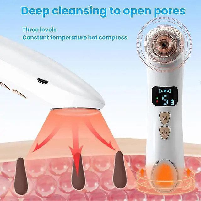 Alt view image 5 of 5 - Ecocleanpath Smart WiFi Blackhead Remover Vacuum with LED Display, 3 Heat & 5 Suction Modes, USB Rechargeable - Green