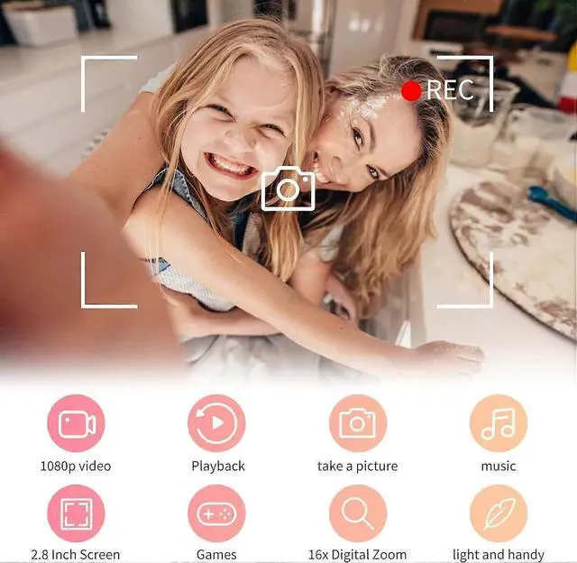 Alt view image 2 of 5 - Ecocleanpath 2.5K UHD Kids Digital Camera with 64GB Card, 16x Zoom Anti-Shake, Black for Boys & Girls