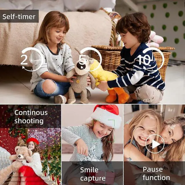 Alt view image 5 of 5 - Ecocleanpath 2.5K UHD Kids Digital Camera with 64GB Card, 16x Zoom Anti-Shake, Black for Boys & Girls