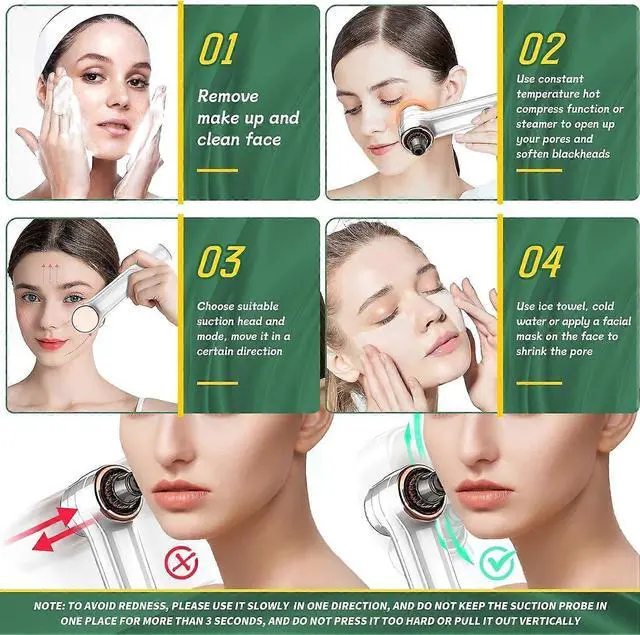 Alt view image 5 of 5 - Ecocleanpath Upgraded Blackhead Remover Pore Vacuum with Hot Compress, 9 Suction & 5 Probes for Acne & Whiteheads