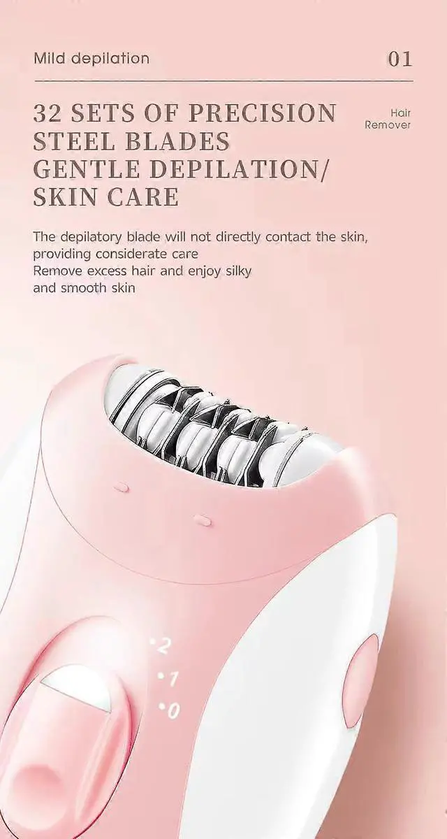 Alt view image 3 of 5 - Ecocleanpath Rechargeable Electric Epilator, Dual Speed, Waterproof, Stainless Steel Blade, Long Battery Life (Pink)