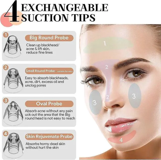 Alt view image 4 of 5 - Ecocleanpath Upgraded Blackhead Remover Pore Vacuum with Blue Light, 4 Probes & 3 Modes - Electric Facial Cleaner Tool for Women & Men - White