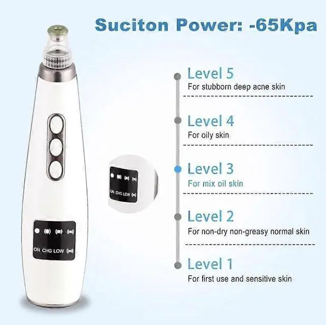 Alt view image 2 of 5 - Ecocleanpath USB Rechargeable Blackhead Remover Vacuum - 5-Level Pore Cleaner with LED Display, White