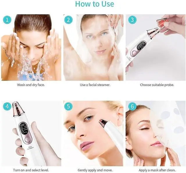 Alt view image 5 of 5 - Ecocleanpath White Rechargeable Blackhead Vacuum: 4 Probes, 3 Suction Modes, Portable Pore Cleaner