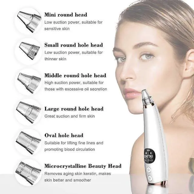 Alt view image 4 of 5 - Ecocleanpath Upgraded Pore Vacuum Cleaner: Strong Suction Blackhead Remover, 6 Tips, USB Rechargeable, White