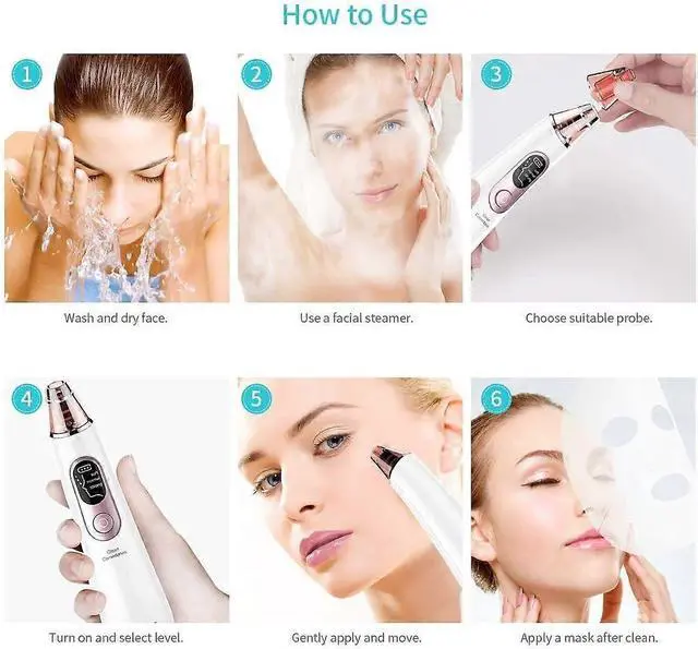 Alt view image 5 of 5 - Ecocleanpath Rechargeable Blackhead Remover Vacuum: 3 Suction Modes, 4 Probes, Pore Cleaner for Men & Women (White)