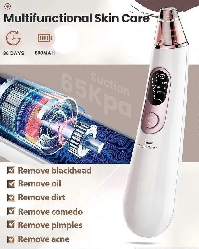 Alt view image 3 of 5 - Ecocleanpath Electric Blackhead Remover Pore Vacuum: 4 Probes, 3 Suction Modes, Rechargeable (White)