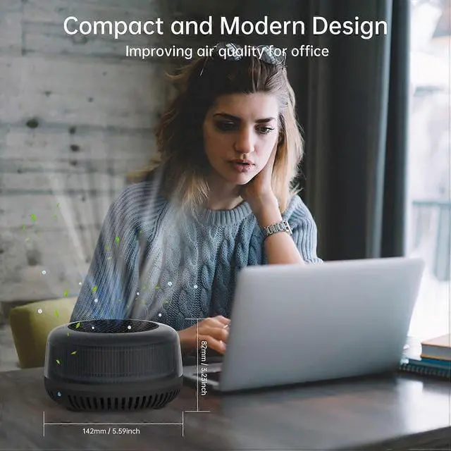 Alt view image 3 of 5 - Ecocleanpath Small Car & Desktop Air Purifier with H13 HEPA Filter & Ionizer, USB Powered for Bedroom, Office