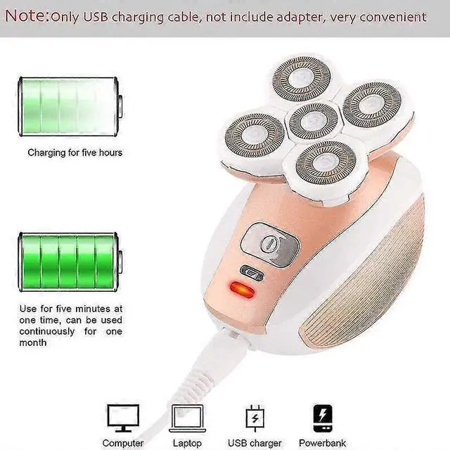 Alt view image 5 of 5 - Ecocleanpath Beauty0824H38 Waterproof Painless Epilator - 5 Gold Heads, LED Light, Rechargeable