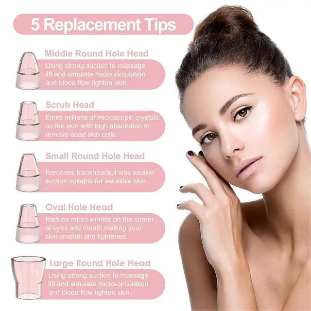 Alt view image 4 of 5 - Ecocleanpath Electric Blackhead Remover Pore Vacuum with Heat, 5 Suction Heads & 3 Intensities, USB Rechargeable (White)