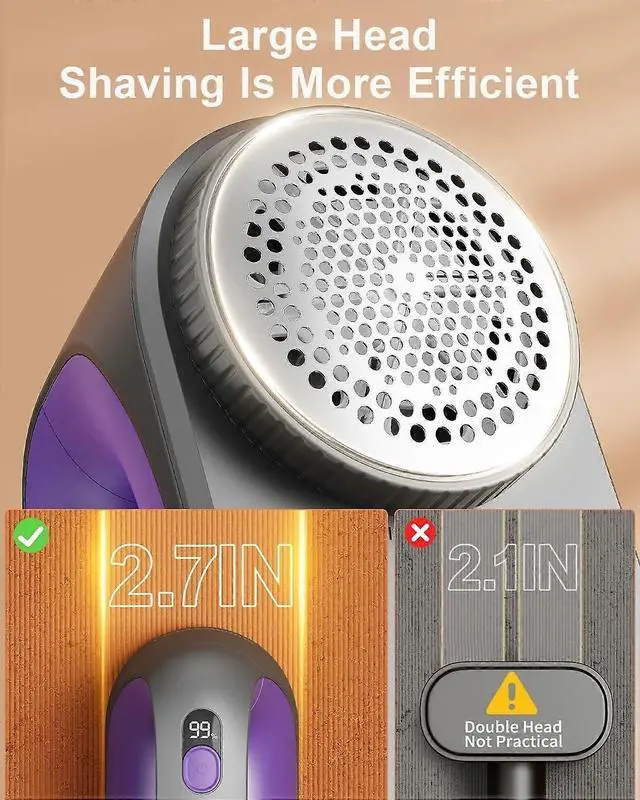 Alt view image 4 of 5 - Ecocleanpath Rechargeable Fabric Shaver with Digital Display - Lint & Pill Remover for Clothes & Furniture (White & Blue)