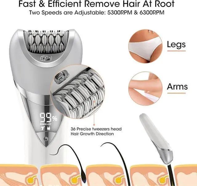 Alt view image 3 of 5 - Ecocleanpath 7-in-1 Women's Epilator & Shaver - Painless Hair Removal, IPX7 Waterproof, White