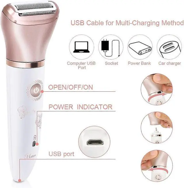 Alt view image 4 of 4 - Ecocleanpath Gold 2-in-1 Electric Razor for Women - Painless Hair Remover for Face, Legs & Underarm