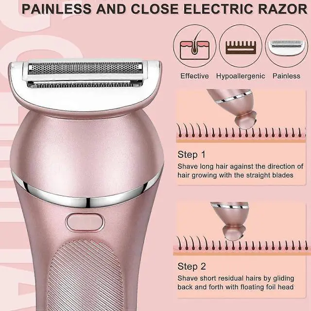 Alt view image 3 of 5 - Ecocleanpath 3-in-1 Women's Electric Shaver & Epilator Kit - Wet/Dry, 2 Speeds, USB Charging, Gold