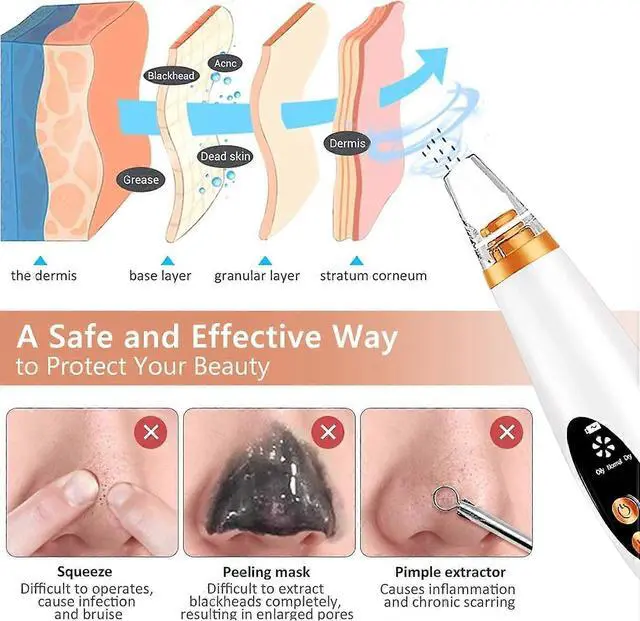 Alt view image 4 of 5 - Ecocleanpath USB Rechargeable Blackhead Remover Vacuum - 6 Suction Heads, LED Screen, Multi-Function Pore Cleaner (White)