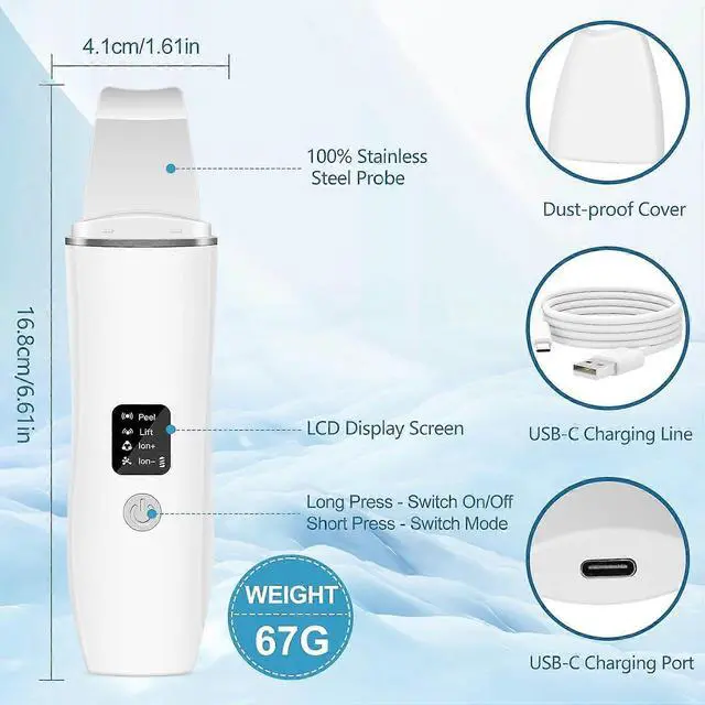 Alt view image 2 of 5 - Ecocleanpath Green Ultrasonic Facial Pore Cleanser - 4-Mode USB Skin Scraper for Blackhead & Wrinkle Removal