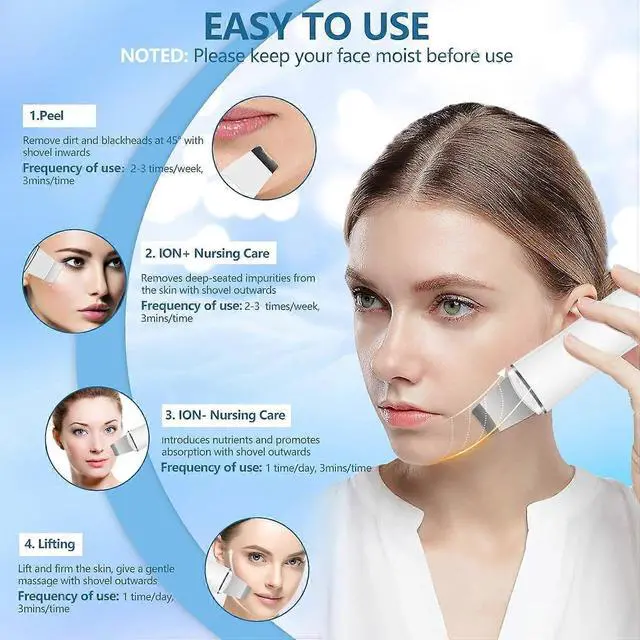 Alt view image 3 of 5 - Ecocleanpath Ultrasonic Skin Cleanser & Blackhead Remover - 4 Modes for Deep Pore Cleaning, Acne Treatment & Facial Lifting (White)