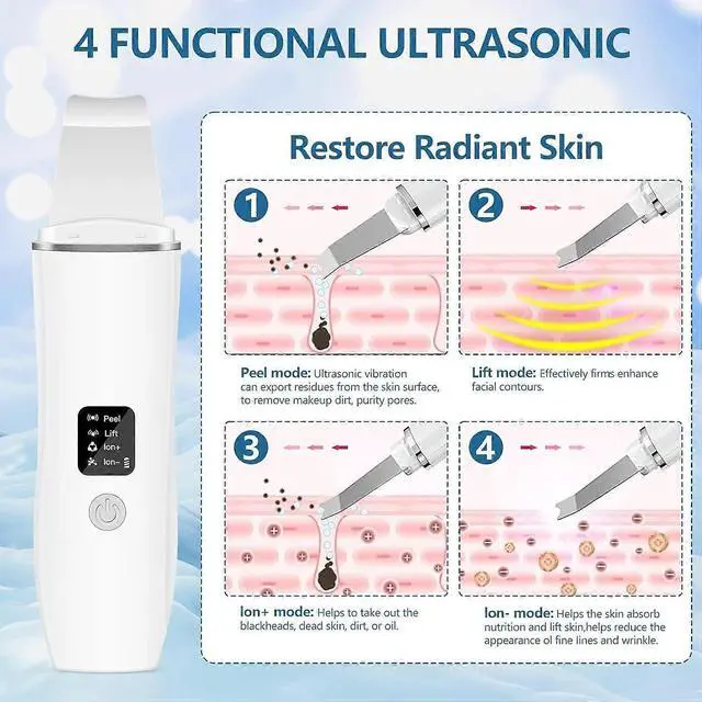 Alt view image 4 of 5 - Ecocleanpath Ultrasonic Skin Cleanser & Blackhead Remover - 4 Modes for Deep Pore Cleaning, Acne Treatment & Facial Lifting (White)
