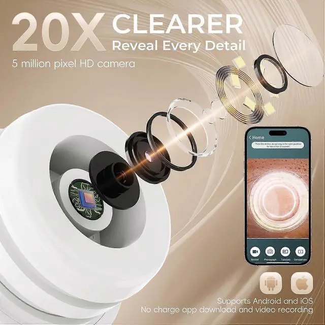 Alt view image 2 of 5 - Ecocleanpath Blackhead Remover Vacuum with Camera, 6 Modes & 4 Heads for Pore Extraction (White)