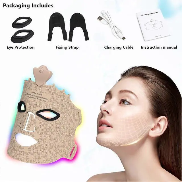 Alt view image 2 of 4 - Ecocleanpath Cordless 7-Color LED Light Therapy Face Mask - Red Infrared for Anti-Aging & Skin Rejuvenation, Brown