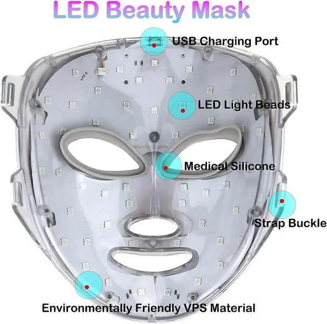 Alt view image 3 of 5 - Ecocleanpath Cordless LED Face Mask Light Therapy, 7-Color Rechargeable Facial Skin Care Device for Anti-Aging & Acne