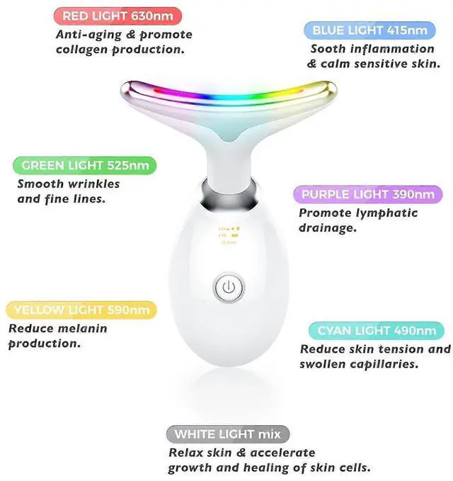 Alt view image 2 of 4 - Ecocleanpath 7-in-1 Red Light Therapy Wand for Face & Neck, 7 LED Colors & Heat Massager for Skin Care - White