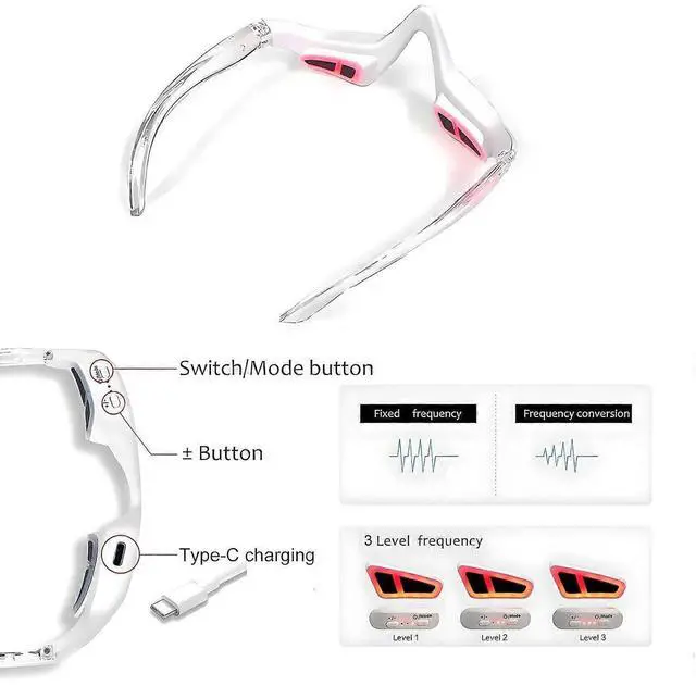 Alt view image 2 of 5 - Ecocleanpath Red Light Therapy Glasses with Microcurrent - 3D Eye Massager for Dark Circles, Puffiness & Wrinkles Relief
