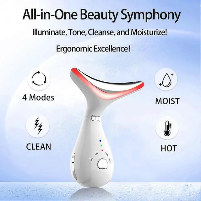 Alt view image 2 of 5 - Ecocleanpath White 4-in-1 Facial & Neck Device: Red Light Therapy, Wrinkle Removal, USB Rechargeable