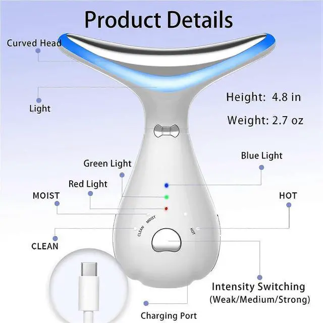 Alt view image 4 of 5 - Ecocleanpath White 4-in-1 Facial & Neck Device: Red Light Therapy, Wrinkle Removal, USB Rechargeable