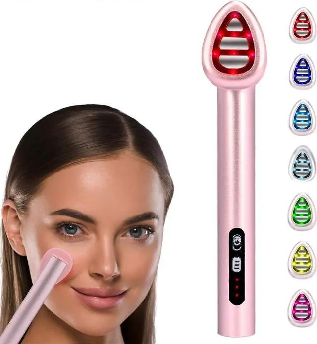 Alt view image 2 of 5 - Ecocleanpath 7-Color LED Light Therapy Wand with Microcurrent for Face & Neck, Red & Blue Light Skincare Device (Black)