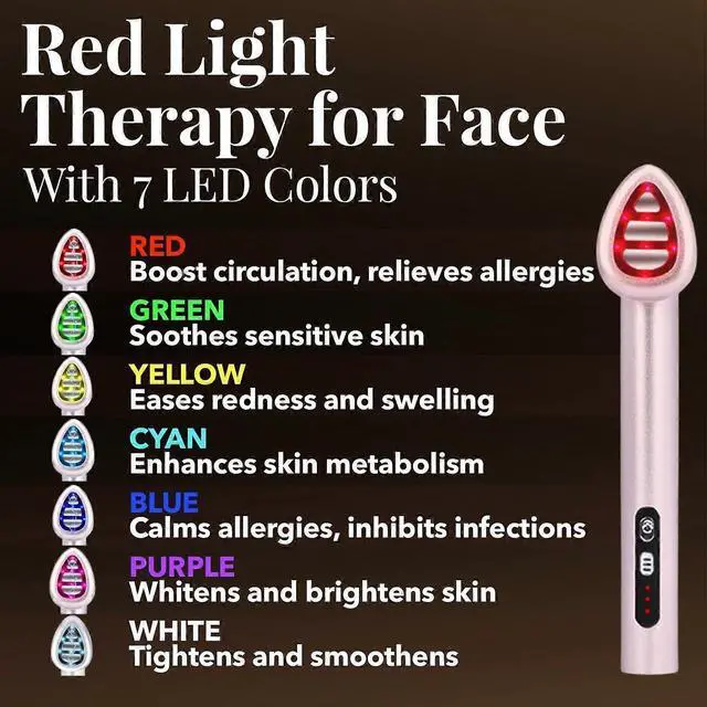 Alt view image 3 of 5 - Ecocleanpath 7-Color LED Light Therapy Wand with Microcurrent for Face & Neck, Red & Blue Light Skincare Device (Black)