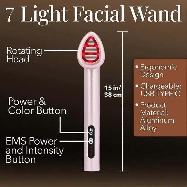 Alt view image 5 of 5 - Ecocleanpath 7-Color LED Light Therapy Wand with Microcurrent for Face & Neck, Red & Blue Light Skincare Device (Black)