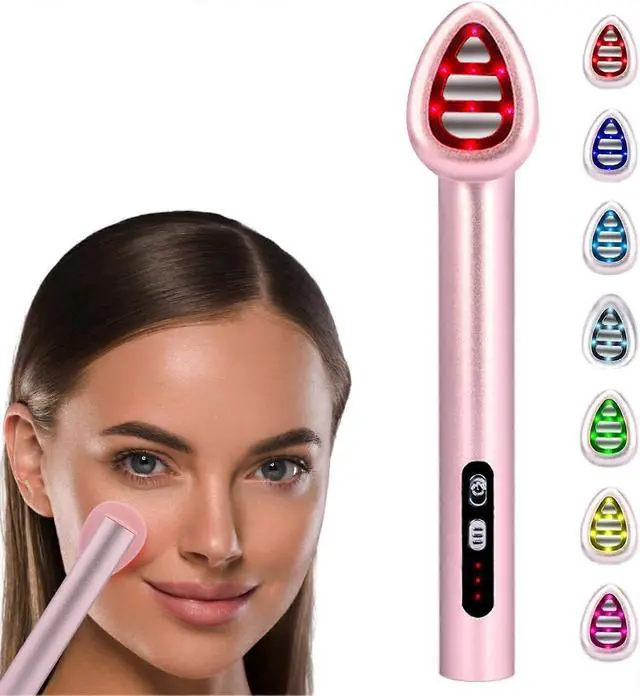 Alt view image 2 of 5 - Ecocleanpath Pink 7-Color LED Light Therapy Wand with Microcurrent for Face & Neck, Red & Blue Light Anti-Aging Skincare