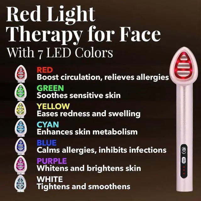 Alt view image 3 of 5 - Ecocleanpath Pink 7-Color LED Light Therapy Wand with Microcurrent for Face & Neck, Red & Blue Light Anti-Aging Skincare
