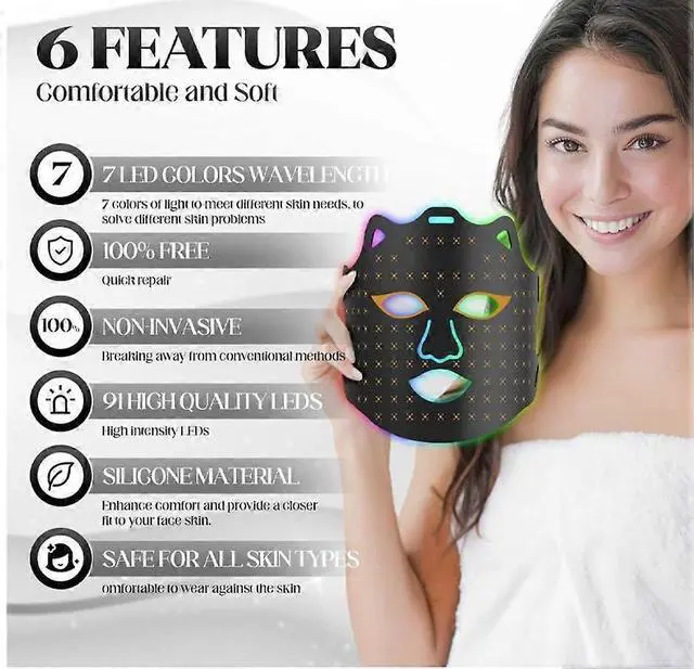 Alt view image 2 of 5 - Ecocleanpath 7-Color LED Red Light Therapy Face Mask, At-Home Skin Care Device, Black