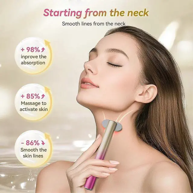 Alt view image 3 of 5 - Ecocleanpath Pink 7-in-1 LED Light Therapy Wand for Face & Eye Skincare - At-Home Anti-Aging Device