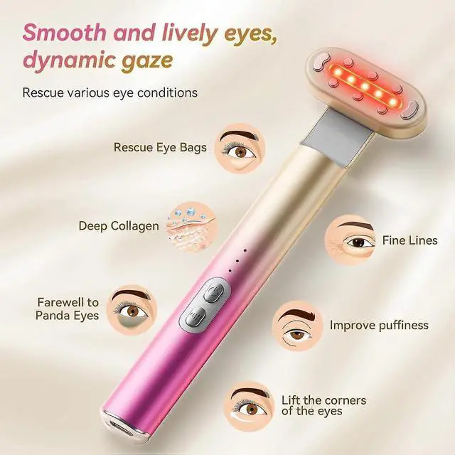 Alt view image 5 of 5 - Ecocleanpath Pink 7-in-1 LED Light Therapy Wand for Face & Eye Skincare - At-Home Anti-Aging Device