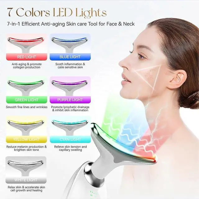 Alt view image 2 of 5 - Ecocleanpath Anlan 7-Color LED Light Therapy Face & Neck Massager - EMS Microcurrent, Anti-Aging, Black