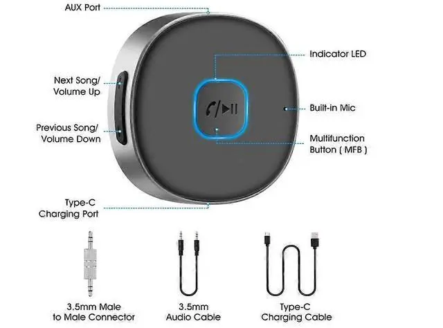 Alt view image 2 of 5 - Ecocleanpath Bluetooth 5.0 Car AUX Adapter, Hands-Free Calls, 16H Playtime, Dual Device Connection (Black)
