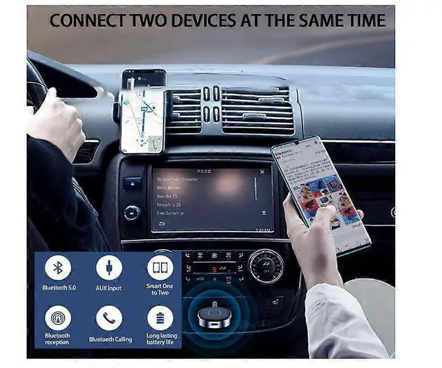 Alt view image 3 of 5 - Ecocleanpath Bluetooth 5.0 Car AUX Adapter, Hands-Free Calls, 16H Playtime, Dual Device Connection (Black)