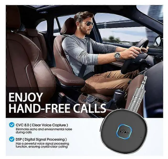 Alt view image 5 of 5 - Ecocleanpath Bluetooth 5.0 Car AUX Adapter, Hands-Free Calls, 16H Playtime, Dual Device Connection (Black)