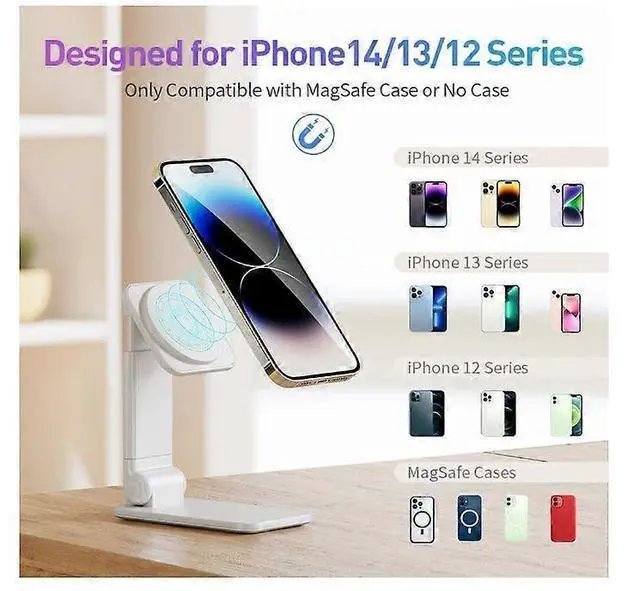 Alt view image 3 of 5 - Ecocleanpath Foldable Magnetic iPhone Stand, Height & Angle Adjustable Hands-Free Holder for Desk, Compatible iPhone 15-12 Series (White)