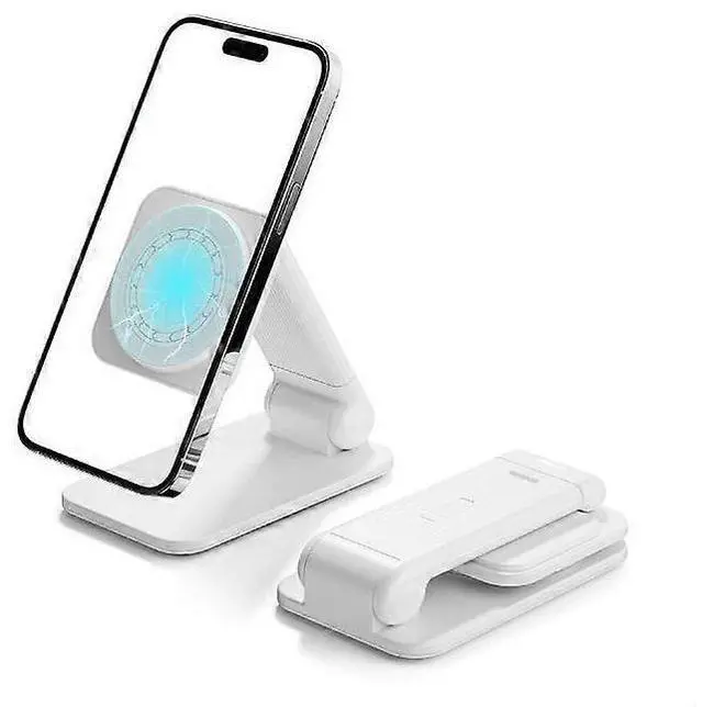 Main image of Ecocleanpath Foldable Magnetic iPhone Stand, Height & Angle Adjustable Hands-Free Holder for Desk, Compatible iPhone 15-12 Series (White)