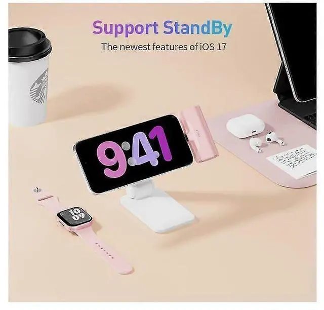 Alt view image 4 of 5 - Ecocleanpath Foldable Magnetic iPhone Stand, Height & Angle Adjustable Hands-Free Holder for Desk, Compatible iPhone 15-12 Series (White)