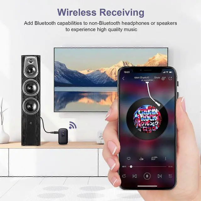 Alt view image 2 of 5 - Ecocleanpath AUX Bluetooth 5.0 Car Adapter with Noise Canceling, 18H Playtime & Dual Connection