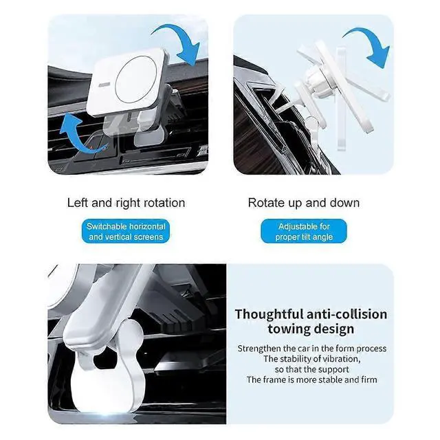 Alt view image 2 of 5 - Ecocleanpath 360° Car Wireless Charger & Phone Holder, Fast USB-C Charging for iPhone 12-16 Series (White)