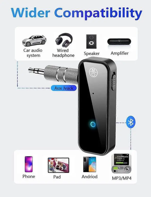 Alt view image 2 of 5 - Ecocleanpath Bluetooth 5.0 Audio Adapter 2-in-1 Transmitter/Receiver with 3.5mm Aux for Car, TV, Speakers (Black)